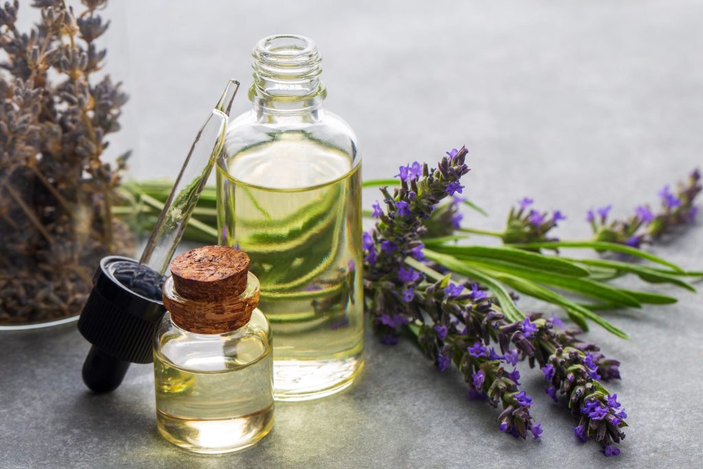 a bottle of lavender essential oil