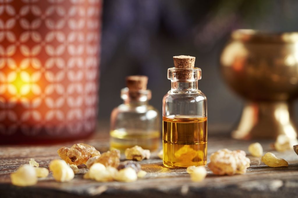 a bottle of frankincense essential oil