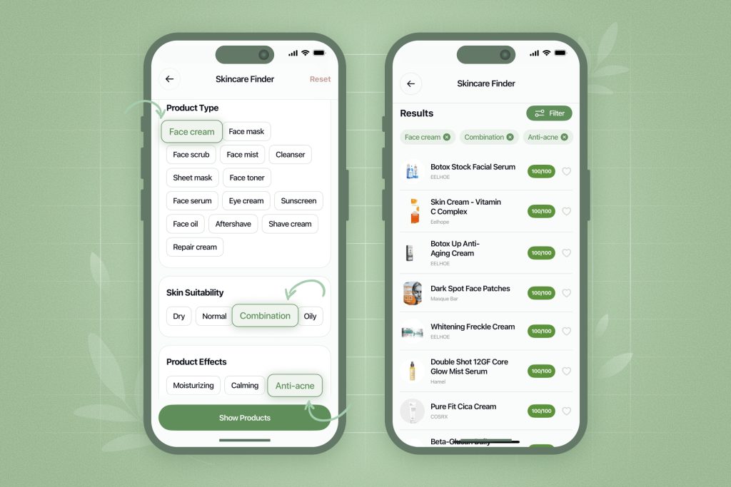 Skincare Finder in Use